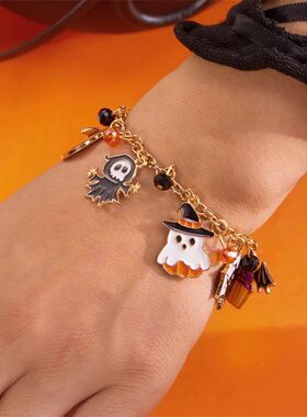 Halloween Funny Pumpkin Ghost Bracelet For Women Black Bat S