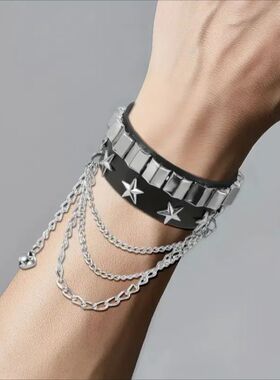 4Pcs/Set Gothic Punk Rock Square Rivet Bracelet Daily and Pa