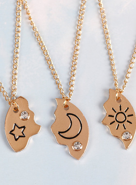 3 Piece Set Sun Moon Star Pendant Necklace Best Friend Bff F