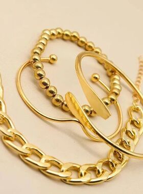 4pcs Punk Curb Cuban Chain Bracelets Set for Women Simple Th