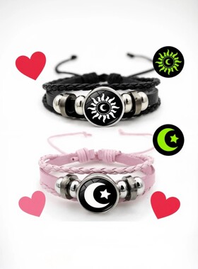 Luminous Sun and Moon Lovers Time Jewel Bracelet Unisex Vint