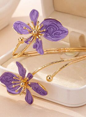 Elegant Enamel Flower Arm Cuff Open Bangles Bracelet for Wom