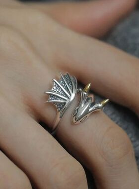 925 Silve Wing Dragon Punk Ring for Women Girl Party Gift  R