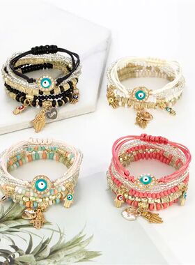 6Pcs/set Bohemian Evil Eye Bracelet Set For Women Fatima Han