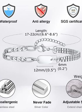 Vnox A-Z Initial Bracelets for Men Women, Never Fade Figaro