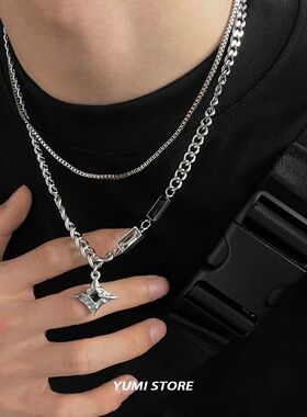 Hip Hop Zircon Star Double Layer Necklace For Men Women Tren