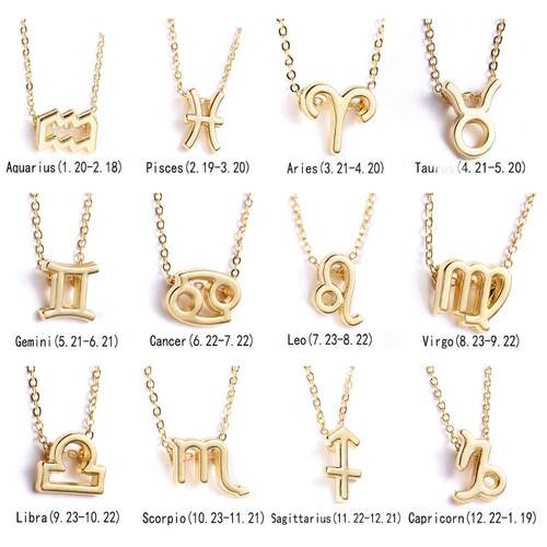 12 Constellation Pendant Necklace For Women Zodiac Sign Koly - 图0