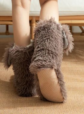 Women's Men Winter Kawaii Big Eyes Slipper Socks with Puppy