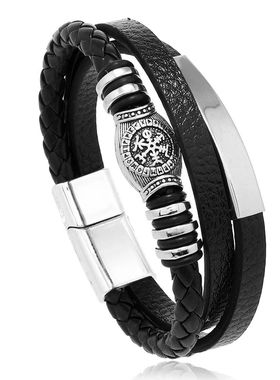 Trendy Leather Bracelets For Men Stainless Steel Bracelet 21