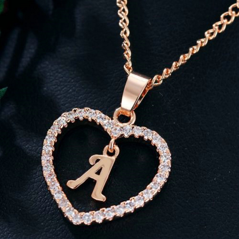 Womens Jewelry Name Initials Heart Pendant Necklace 26 Lette-图3