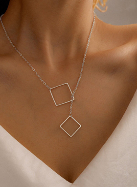 Simple Design Hollow Square Pendant Necklace for Women Geome