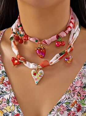 Sweet Cherry Strawberry Bow Heart Pendant Necklace Women's C