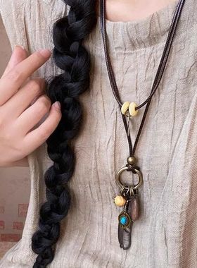 New Chinese Style Feather Leaf Pendant Necklace Vintage Ethn