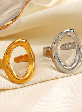 Popular Stainless Steel Simple Wind Irregular Shaped Oval Ri