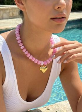 Fashion Colorful Acrylic Geometric Round Beads Heart Pendant