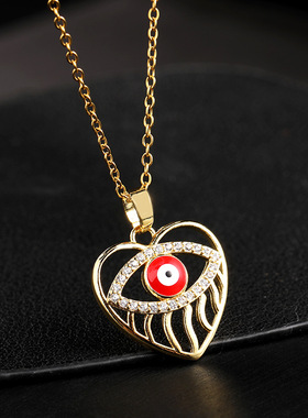 Titanium Clavicle Chain Colored Zircon Eye Pendant Devil's E