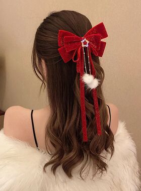Red Golden Bow Hair Ornament Christmas New Year Accessories