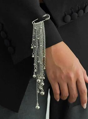 KunJoe Simple Long Tassel Metal Chain Brooch Trendy Beaded P