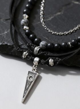 Rock Punk Layering Necklace for Men,Casual Multi Layer Black