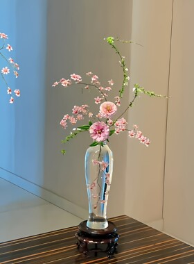 新中式观音花瓶玻璃插花器透明水培养花瓶客厅桌面氛围感装饰摆件