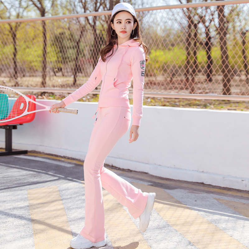 运动套装女粉色春秋季2023年新款时尚气质纯棉洋气休闲两件套卫衣