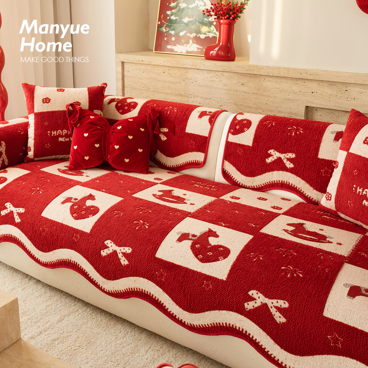 蔓越家马年氛围感异形沙发垫客厅沙发套罩巾坐垫布艺直排沙发垫子,淘宝优惠券,粉丝福利购,淘宝优惠卷