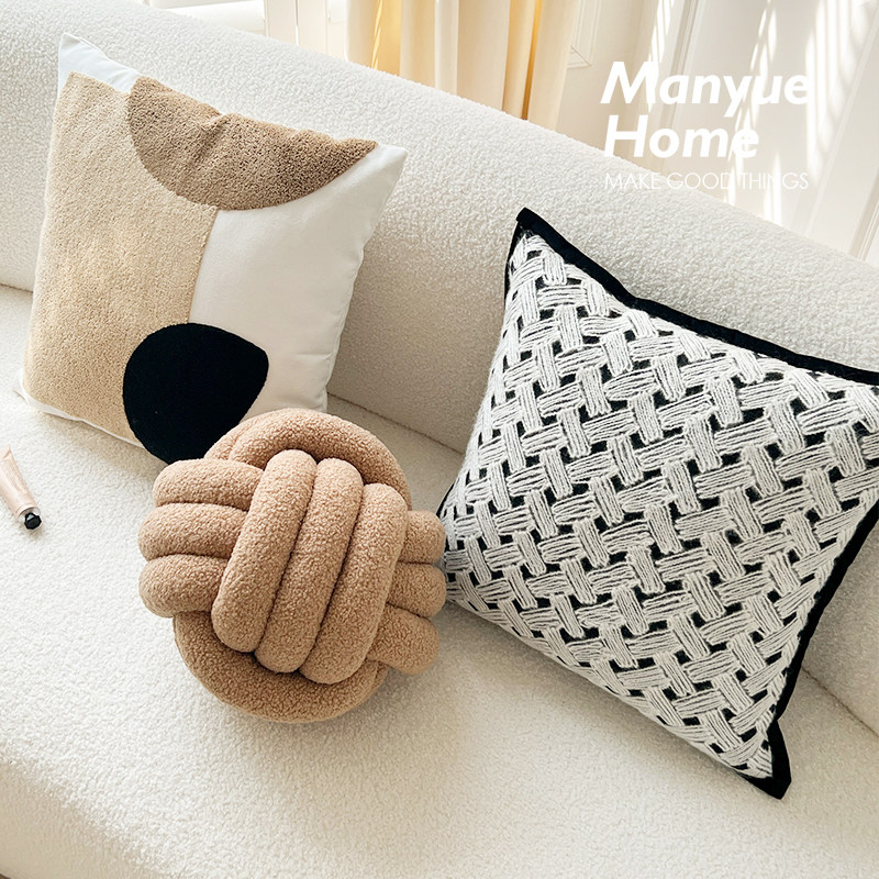 蔓越家北欧满绣抱枕靠垫泡芙球卧室床头抱枕套腰枕靠背靠枕不含芯,淘宝优惠券,粉丝福利购,淘宝优惠卷