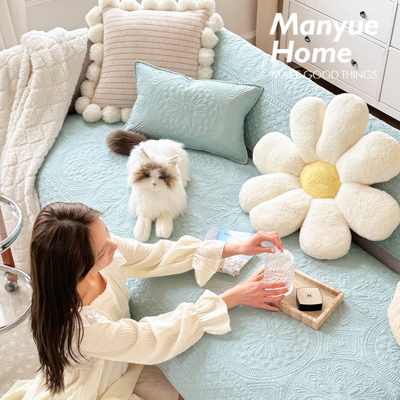 蔓越家 Vintage绗绣 法式复古纯棉沙发垫全棉靠背巾沙发套罩坐垫,淘宝优惠券,粉丝福利购,淘宝优惠卷