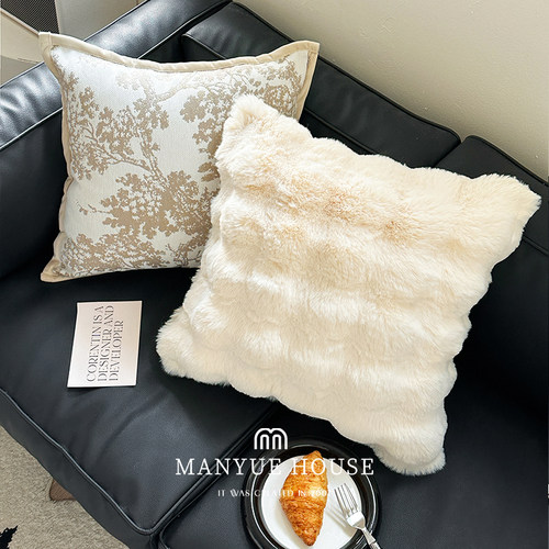 蔓越家 ins毛绒抱枕靠垫法式绣花卧室软装床头靠枕抱枕套不含芯 - 图2