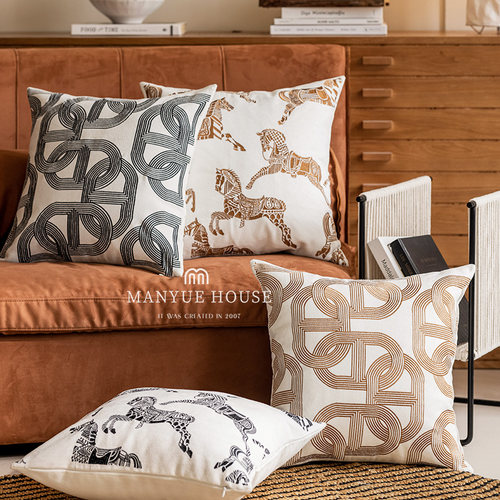 蔓越家 复古几何刺绣绣花抱枕北欧沙发抱枕套样板间床头靠垫含芯 - 图2