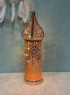 新摩洛哥白色镂空led风灯铁艺灯笼家居卧室客厅气氛围装饰灯摆件