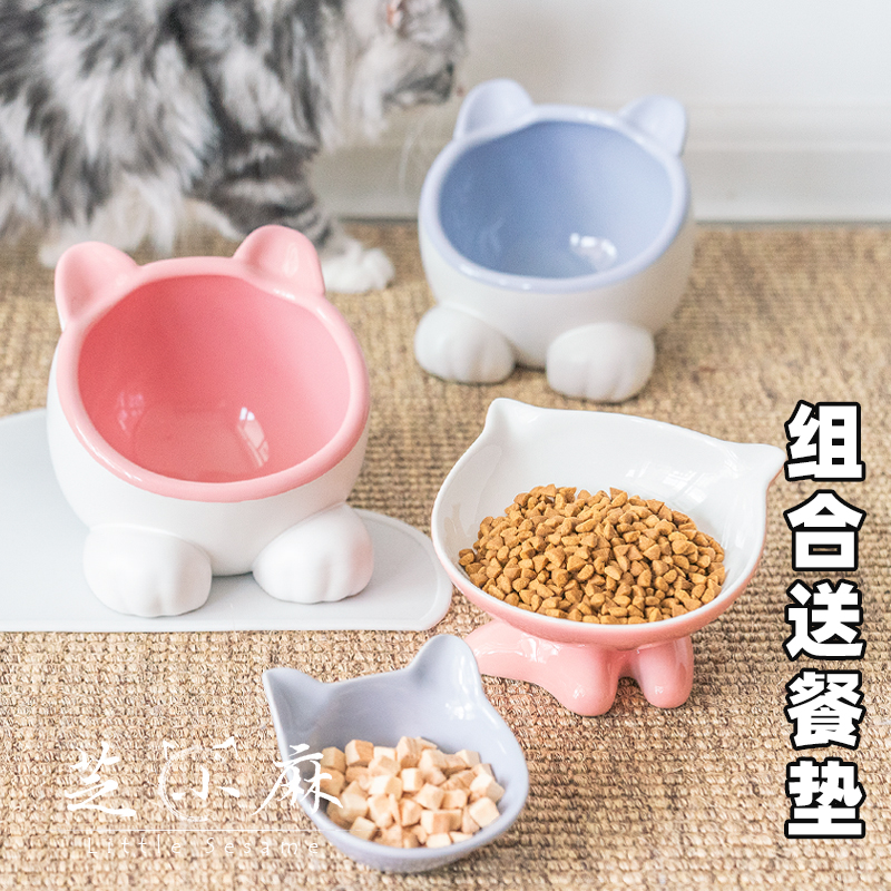 vivipet猫头碗正品带二维码猫粮碗水碗保护颈椎猫咪碗陶瓷猫食盆 - 图2