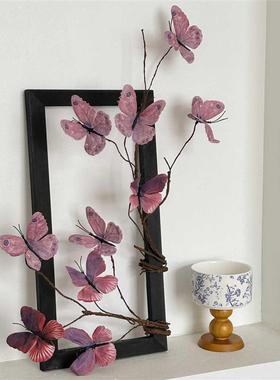 蝴蝶花桌面摆件客厅玄关电视柜家居摆件装饰品新中式洋牡丹仿真花