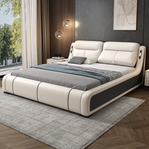 Multifunctional genuine leather bed modern minimalist light extravagant master bedroom double 2 m large bed storage leather art soft bag wedding bed