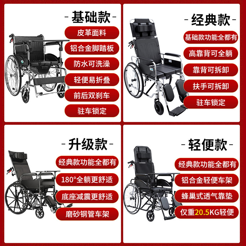 可孚医疗老人轮椅舒悦可折叠便携式卧床瘫痪老年人代步车官方正品