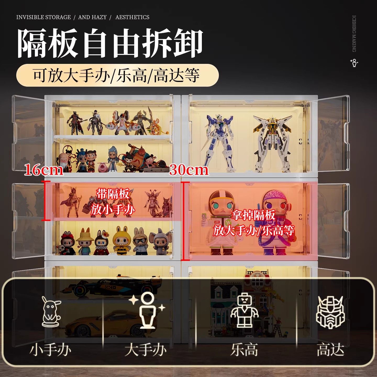 手办展示柜家用玩具收纳盒适用乐高积木模型盲盒透明陈列置物架子,淘宝优惠券,粉丝福利购,淘宝优惠卷