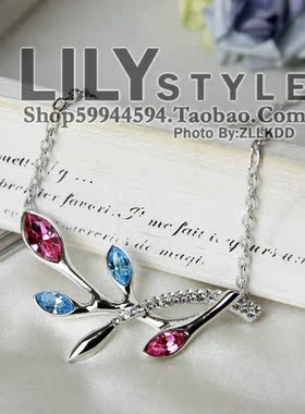 结婚饰品树枝镶嵌水晶银色短项链