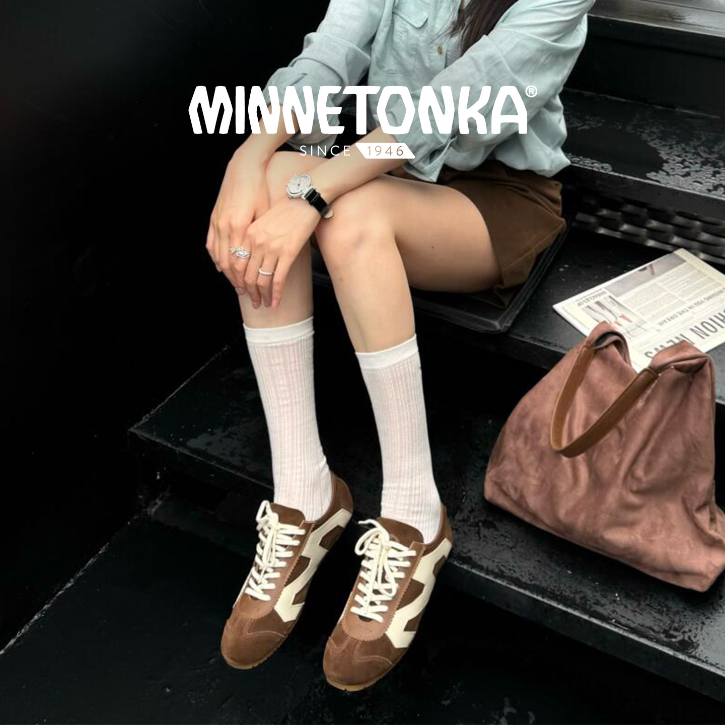 【安悦溪同款】MINNETONKA/迷你唐卡Basic MS70棕色复古德训鞋女 鞋棕实拍商品图