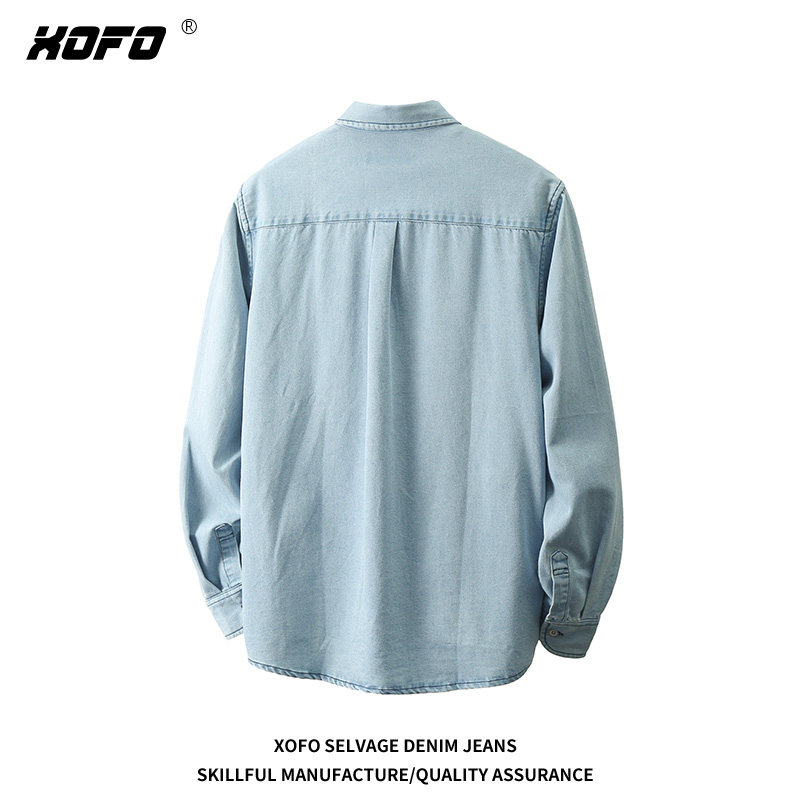 复古牛仔衬衫男长袖休闲衬衣外套浅蓝色潮流冬季男装时尚百搭简约,淘宝优惠券,粉丝福利购,淘宝优惠卷