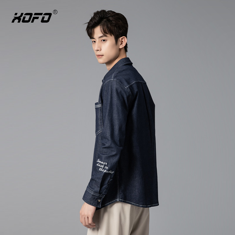 秋季新款牛仔刺绣工装男衬衫休闲宽松内搭打底男士长袖衬衣外套,淘宝优惠券,粉丝福利购,淘宝优惠卷