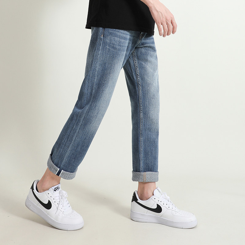 定制柔软纱面料 赤耳丹宁日系直筒宽松牛仔裤男款冬季款水洗裤子