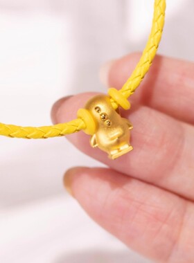 奶龙系列心态要稳站立奶龙沙金黄金色吊坠转运珠串珠配绳保色送礼