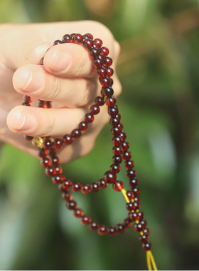 108颗珠子 佛珠天然琥珀珠子文玩项链男女佩戴盘珠。