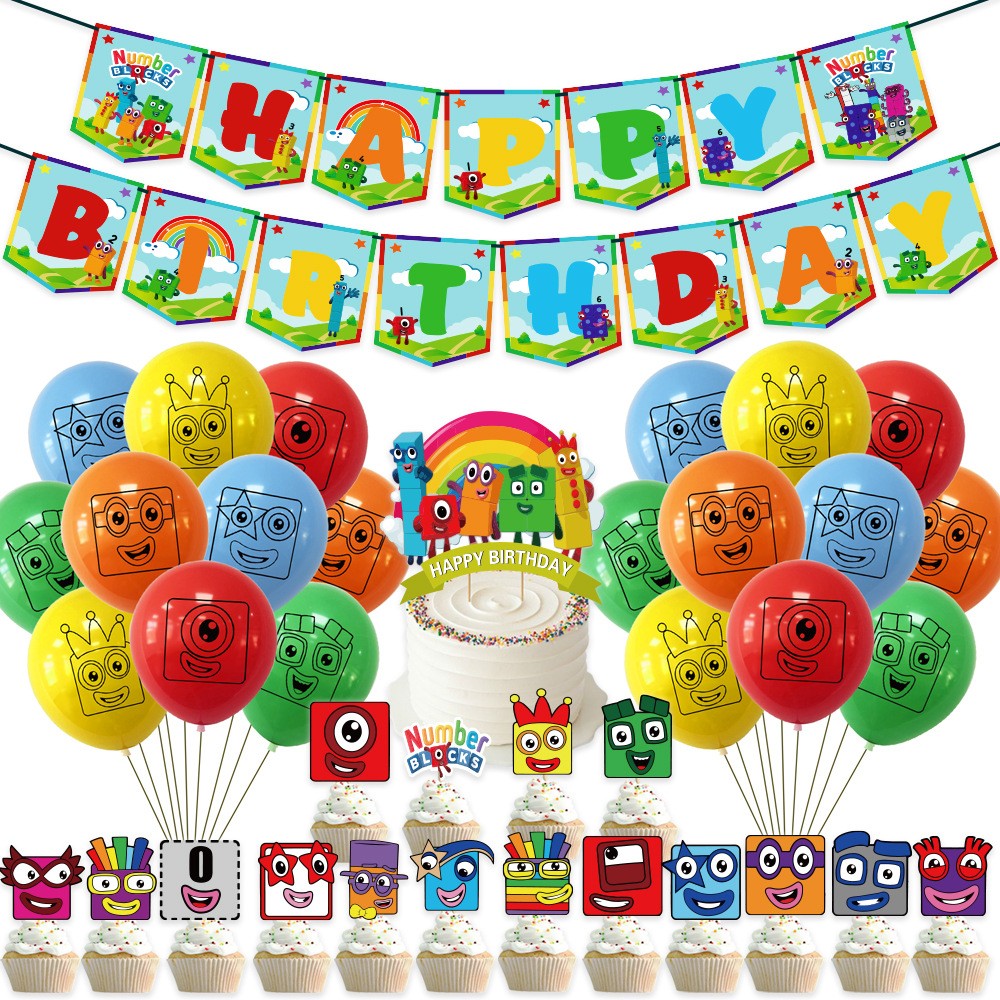 NumberBlocks数字积木主题生日派对装饰套装拉旗蛋糕插插牌气球-图2