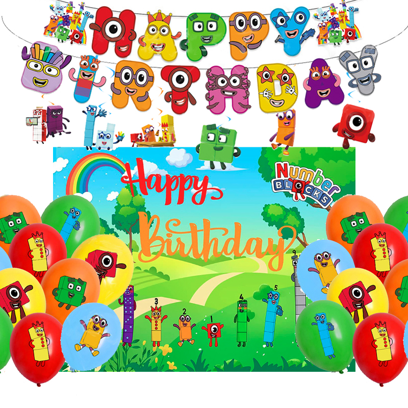 数字积木主题派对numberblock装饰拉旗气球蛋糕插排吊饰生日用品 - 图1