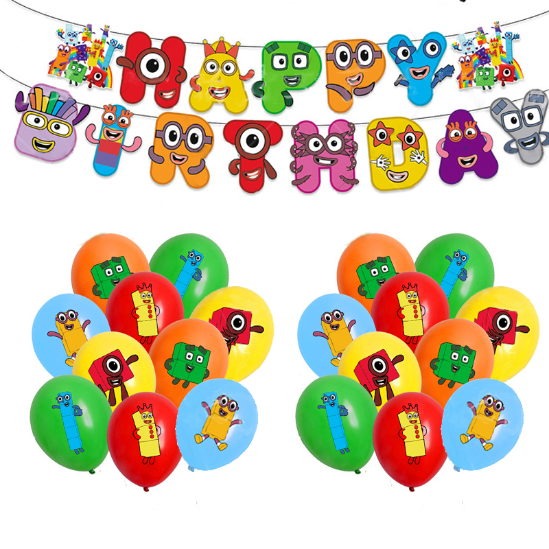 数字积木主题派对numberblock装饰拉旗气球蛋糕插排吊饰生日用品 - 图0