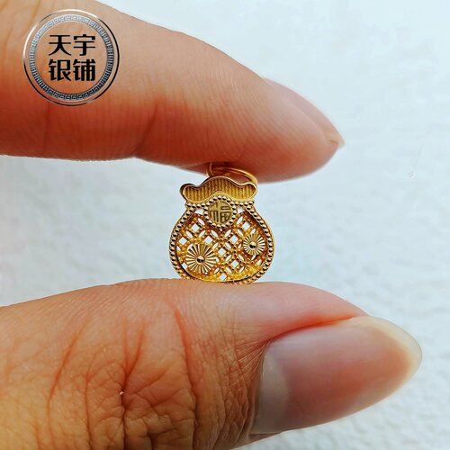 S925纯银镀金镂空福袋中式挂饰吊坠手工diy编绳挂坠串珠配件银饰 - 图1
