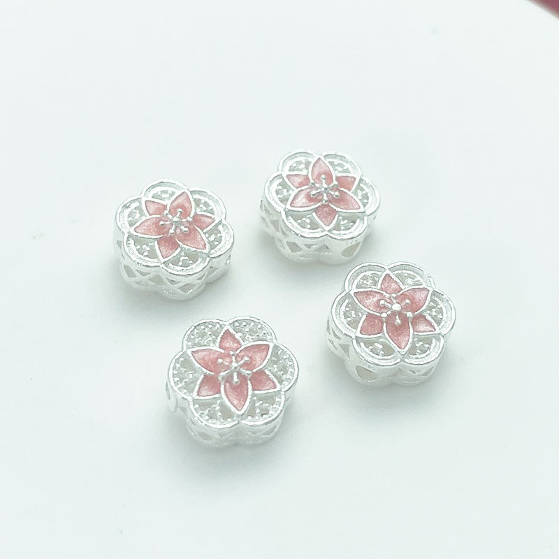 S925纯银滴油珐琅彩桃花花朵隔珠转运珠手工DIY珍珠项链串珠串饰,淘宝优惠券,粉丝福利购,淘宝优惠卷
