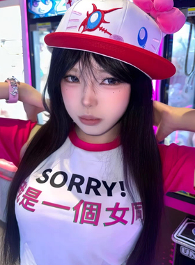 日系可爱猫咪白色鸭舌帽女显脸小