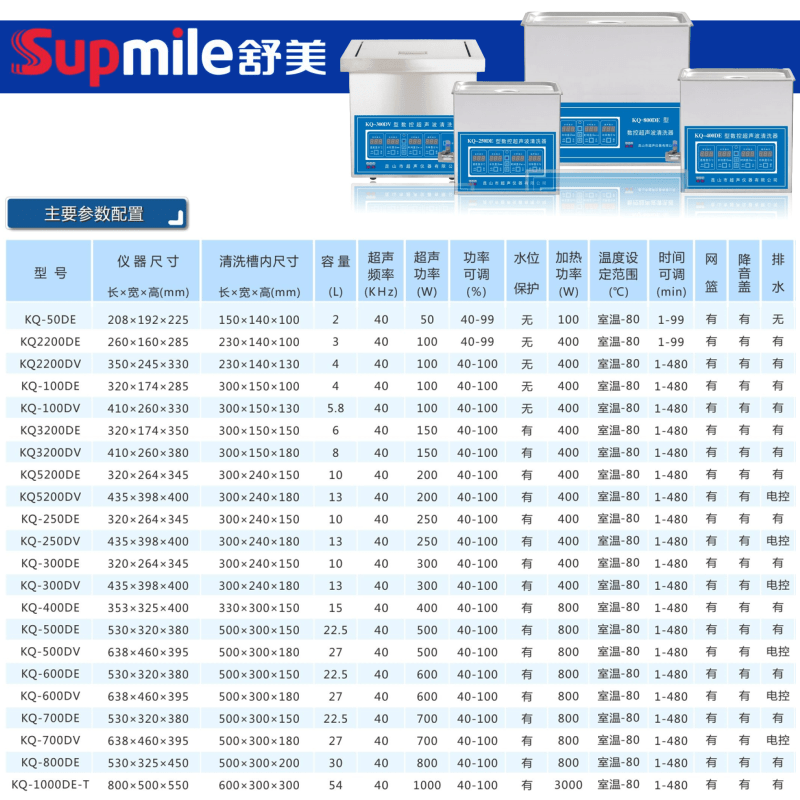 舒美KQ-50/100/2200/3200/5200/400DE实验室台式数控超声波清洗器 - 图1